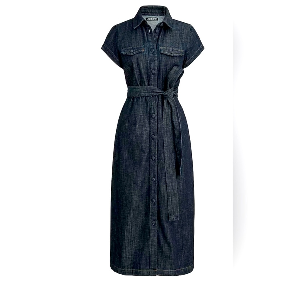 ISO J. Crew Short-Sleeve Tie-Waist Button Up Denim Dress Dark Wash Size 6